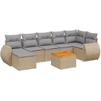vidaXL 8-tlg. Garten-Sofagarnitur mit Kissen Beige Poly Rattan