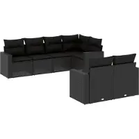 vidaXL 7-tlg. Garten-Sofagarnitur mit Kissen Schwarz Poly Rattan