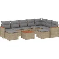 vidaXL 10-tlg. Garten-Sofagarnitur mit Kissen Beige Poly Rattan