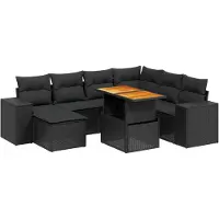 vidaXL 8-tlg. Garten-Sofagarnitur mit Kissen Schwarz Poly Rattan