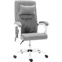 Syfax Ergonomischer Bürostuhl Grau Stoff, Liegefunktion, höhenverstellbar, Nackenkissen, 60x64x112-121 cm, bis 110 kg