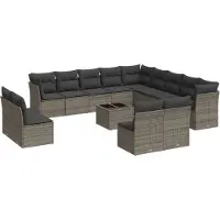 vidaXL 14-tlg. Garten-Sofagarnitur mit Kissen Grau Poly Rattan
