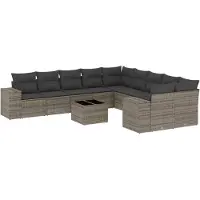 vidaXL 11-tlg. Garten-Sofagarnitur mit Kissen Grau Poly Rattan