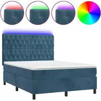 Syfax Boxspringbett mit Matratze & LED Dunkelblau 140x200 cm Samt