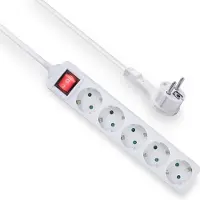 ACT Steckdosenleiste mit beleuchtetem Schalter und Flachstecker, 5 Steckdosen, 1,5 m, weiß AC2455
