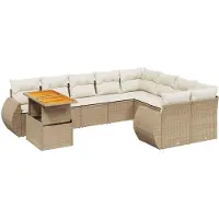 vidaXL 10-tlg. Garten-Sofagarnitur mit Kissen Beige Poly Rattan