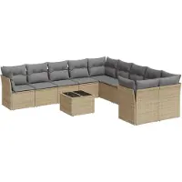vidaXL 11-tlg. Garten-Sofagarnitur mit Kissen Beige Poly Rattan