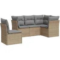 vidaXL 5-tlg. Garten-Sofagarnitur mit Kissen Beige Poly Rattan