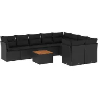 vidaXL 10-tlg. Garten-Sofagarnitur mit Kissen Schwarz Poly Rattan