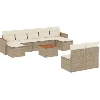 vidaXL 10-tlg. Garten-Sofagarnitur mit Kissen Beige Poly Rattan