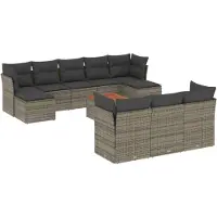 vidaXL 11-tlg. Garten-Sofagarnitur mit Kissen Grau Poly Rattan