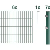 Alberts Doppelstabmattenzaun 6-5-6, Matten 2,50 m, Höhe 1,03 m, Länge 15 m, grün, Zaun als Komplettset, Pfosten mit Klemmlasche 60x40 mm