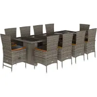 vidaXL 11-tlg. Garten-Essgruppe mit Kissen Grau Poly Rattan