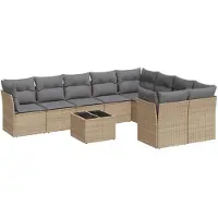 vidaXL 10-tlg. Garten-Sofagarnitur mit Kissen Beige Poly Rattan