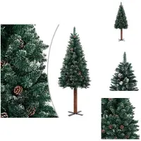 vidaXL Weihnachtsbaum Schlank mit Echtholz und Schnee Grün 180 cm - Weihnachtsbäume