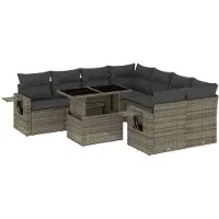 vidaXL 9-tlg. Garten-Sofagarnitur mit Kissen Grau Poly Rattan