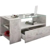 VCM Holz Couchtisch mit ESG-Sicherheitsglas | Sofatisch mit ausreichend Stauraum | Maße ca. H. 45 x B. 100 x T. 50 cm | Wohnzimmertisch mit Schublade - Tindala