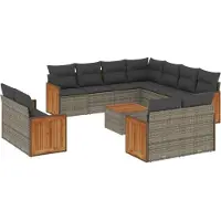 vidaXL 12-tlg. Garten-Sofagarnitur mit Kissen Grau Poly Rattan