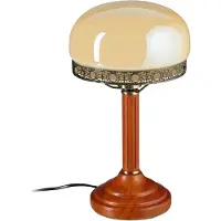 Relaxdays Tischlampe Rund Holzfuß Nostalgie Jugendstil Look, beige / messing-optik 10016611