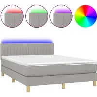 Syfax Boxspringbett mit Matratze & LED Hellgrau 140x200 cm Stoff