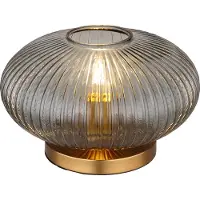 Globo Lighting Tischleuchte Metall messingfarben, Glas rauchfarben, Kabel PVC schwarz, Wippschalter am Kabel, ø: 300mm, H: 200mm, Kabellänge 1500mm, exkl. 1x E27 60W 230V