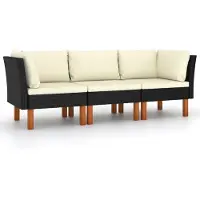 vidaXL 3-Sitzer-Gartensofa mit Kissen Schwarz Poly Rattan