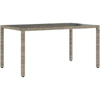 Syfax Gartentisch mit Glasplatte Grau 150x90x75 cm Poly Rattan