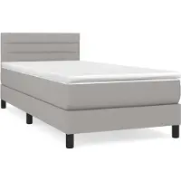 Syfax Boxspringbett mit Taschenfederkernmatratze, höhenverstellbarem Kopfteil, Stoffbezug Hellgrau, 90x190 cm, mittelharter Liegekomfort
