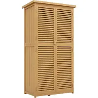 Outsunny Gartenschrank Holz Geräteschuppen 4 Fächer mit Asphaltdach Hellgelb