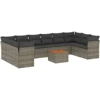 vidaXL 11-tlg. Garten-Sofagarnitur mit Kissen Grau Poly Rattan