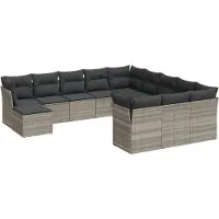 vidaXL 12-tlg. Garten-Sofagarnitur mit Kissen Hellgrau Poly Rattan