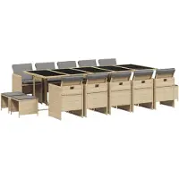 vidaXL 15-tlg. Garten-Essgruppe mit Kissen Beigemischung Poly Rattan
