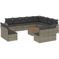 vidaXL 13-tlg. Garten-Sofagarnitur mit Kissen Grau Poly Rattan