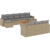 vidaXL 11-tlg. Garten-Sofagarnitur mit Kissen Beige Poly Rattan