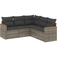 vidaXL 5-tlg. Garten-Sofagarnitur mit Kissen Grau Poly Rattan