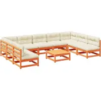 vidaXL 10-tlg. Garten-Sofagarnitur mit Kissen Wachsbraun Kiefernholz