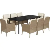 vidaXL 9-tlg. Garten-Essgruppe mit Kissen Beige Poly Rattan