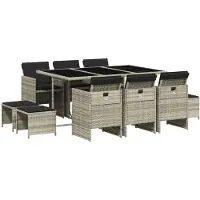 vidaXL 11-tlg. Garten-Essgruppe mit Kissen Hellgrau Poly Rattan