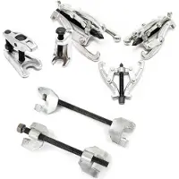XPOtool Federspanner Satz 7-tlg. 355 mm aus Stahl, mit Klauen- & Kugelgelenkabzieher Montagespanner Audrücker, für Pkw Tuning Tieferlegung, Spannwerkzeug
