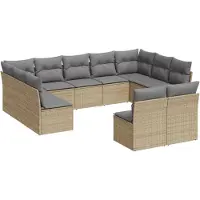 vidaXL 11-tlg. Garten-Sofagarnitur mit Kissen Beige Poly Rattan