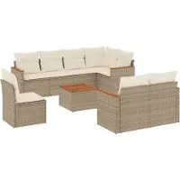 vidaXL 9-tlg. Garten-Sofagarnitur mit Kissen Beige Poly Rattan
