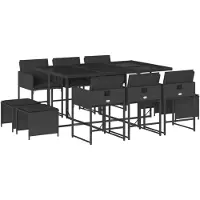 vidaXL 11-tlg. Garten-Essgruppe mit Kissen Schwarz Poly Rattan