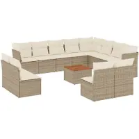 vidaXL 13-tlg. Garten-Sofagarnitur mit Kissen Beige Poly Rattan