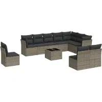 vidaXL 11-tlg. Garten-Sofagarnitur mit Kissen Grau Poly Rattan