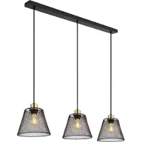 Globo Lighting Hängeleuchte Metall schwarz matt, Metallgeflecht schwarz matt, Metall goldfarben antik, Kabel PVC schwarz, LxBxH: 900x200x1200mm, exkl. 3x E27 40W 230V