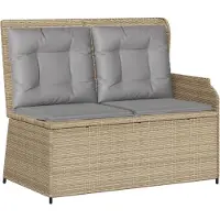 vidaXL Gartenbank Verstellbar mit Kissen Beige Poly Rattan