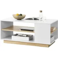 En.casa Couchtisch 100x60x46cm mit 2 Ablagen Wohnzimmertisch Sofatisch Spanplatte Kaffeetisch Weiß / Eiche []