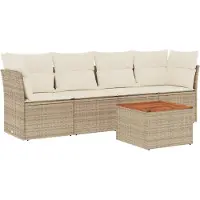 vidaXL 5-tlg. Garten-Sofagarnitur mit Kissen Beige Poly Rattan