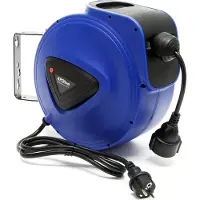 XPOtool Automatik Kabeltrommel 20 m mit Wandhalterung, 180° drehbar inkl. Montagematerial, automatische Stromtrommel