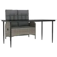 vidaXL 2-tlg. Garten-Essgruppe mit Kissen Grau Poly Rattan